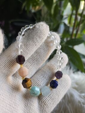 Handmade Gemstone Bracelet – Clear Quartz & Multi-Colored Gemstone Beads